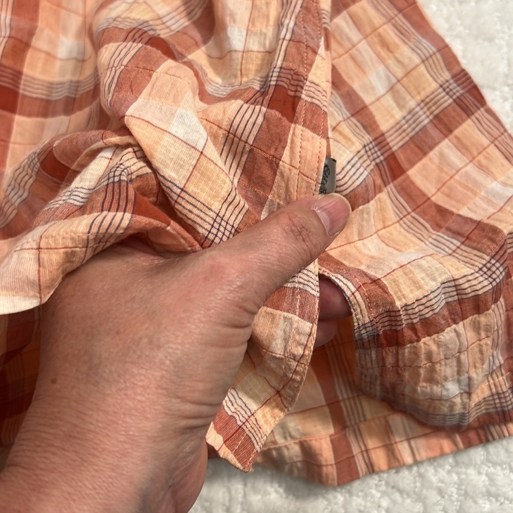 Eddie Bauer button down orange plaid shirt sleeves blouse size XL - Picture 8 of 12
